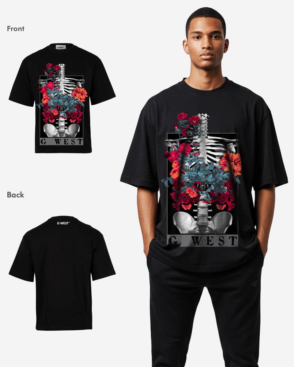 G WEST skeleton in bloom OVERSIZED TEE