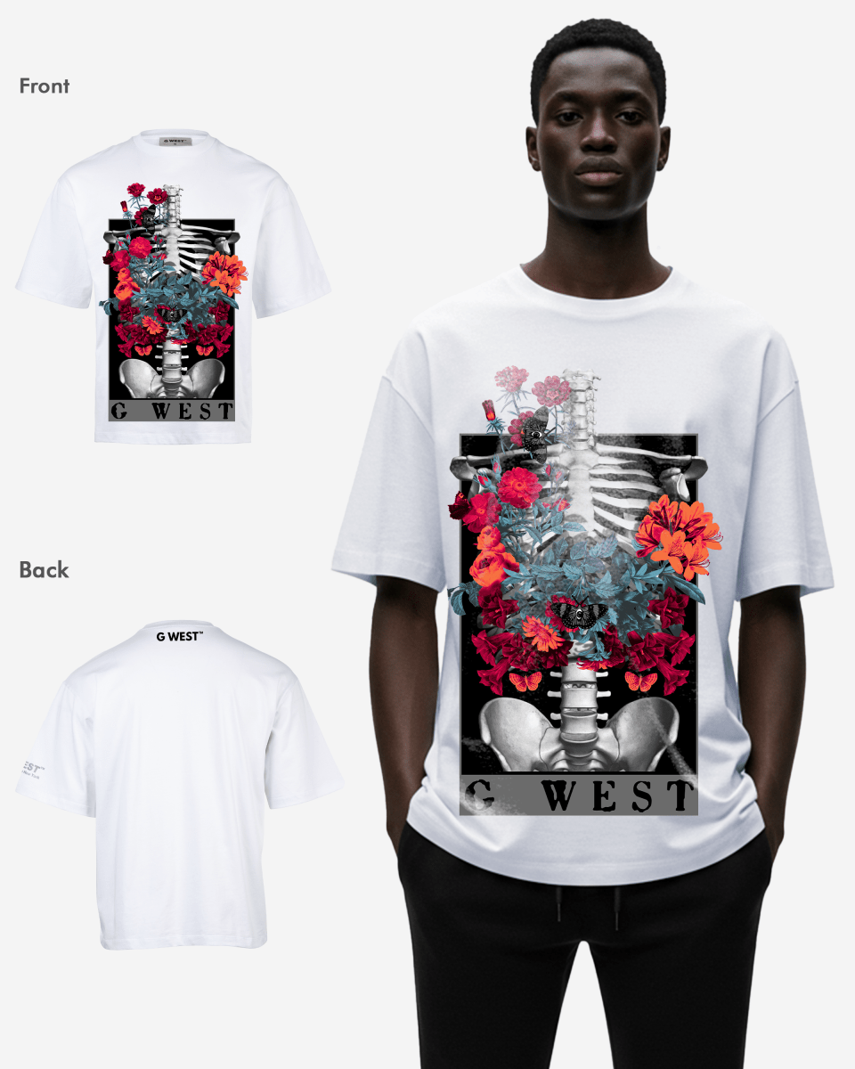 G WEST skeleton in bloom OVERSIZED TEE