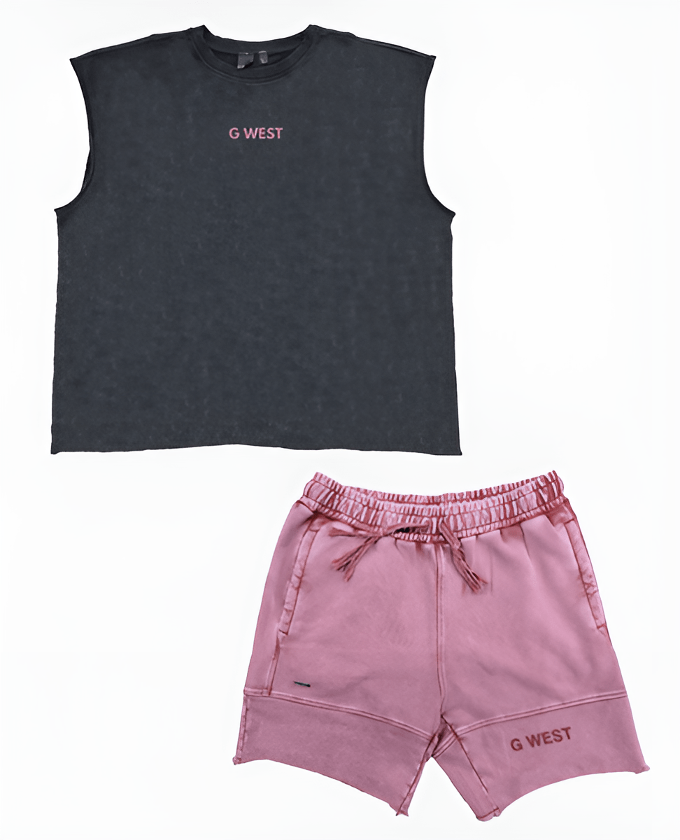 G West Sleeveless Black & Pink Wash Short Set