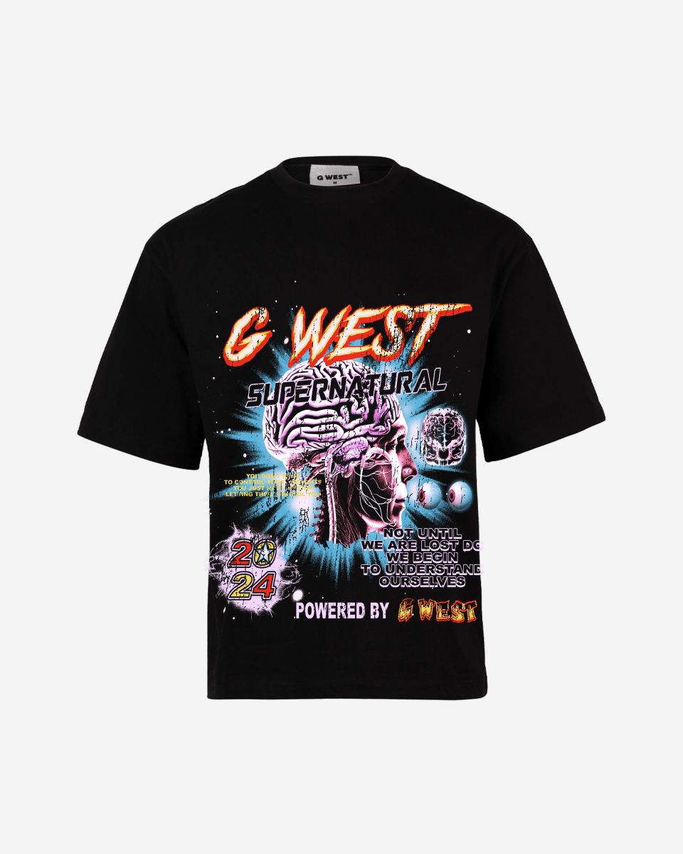 G West Supernatural Acid Wash Premium Oversized Tee Front And Back Print