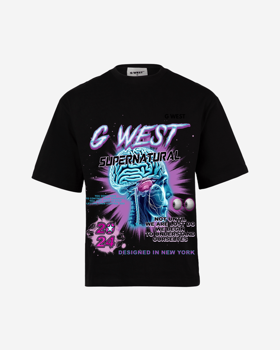 G West Supernatural Acid Wash Premium Oversized Tee Front And Back Print