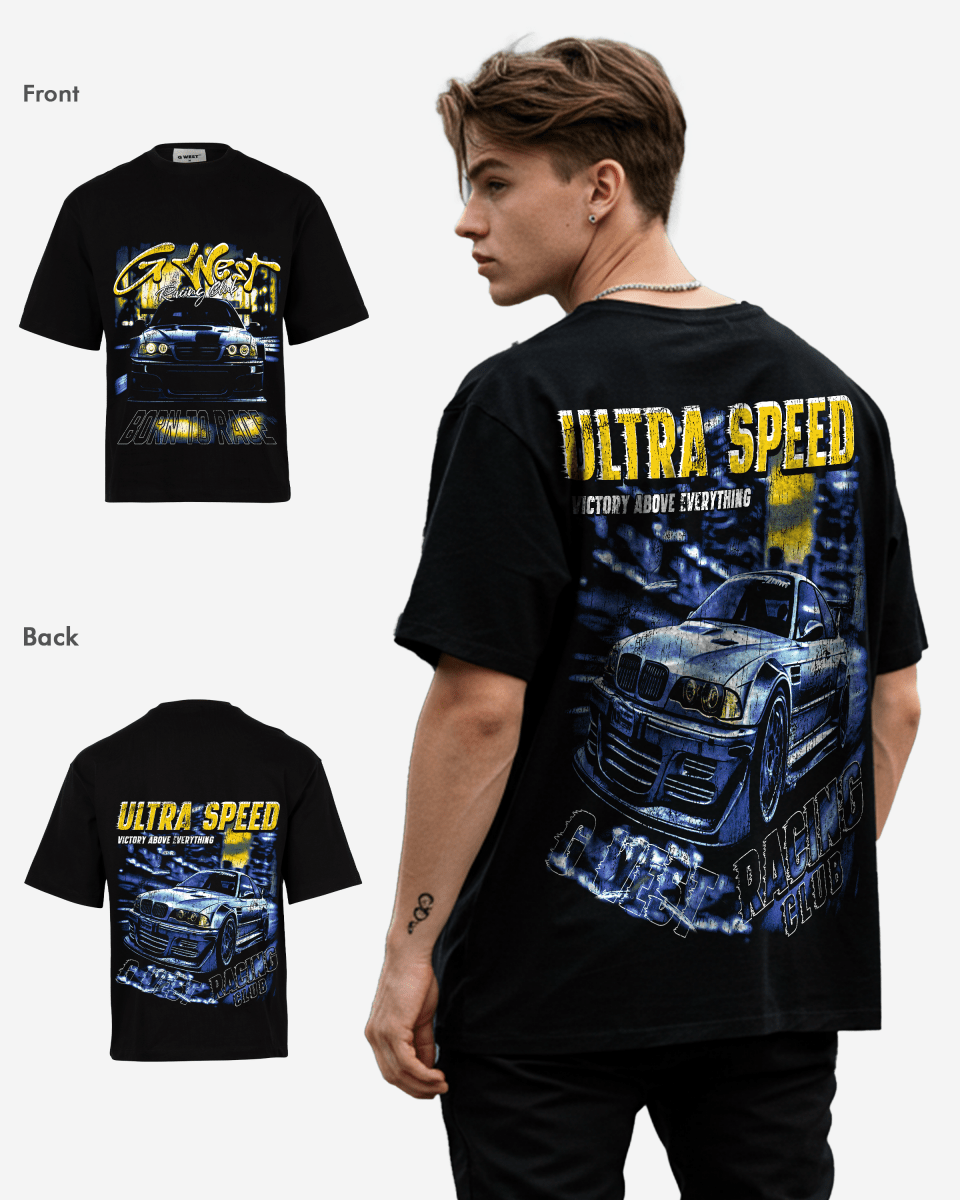 G West Ultra Speed Premium Oversized Tee Front And Back Print