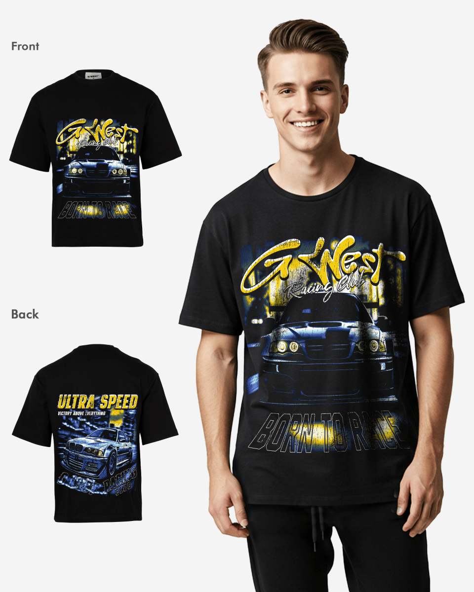 G West Ultra Speed Premium Oversized Tee Front And Back Print