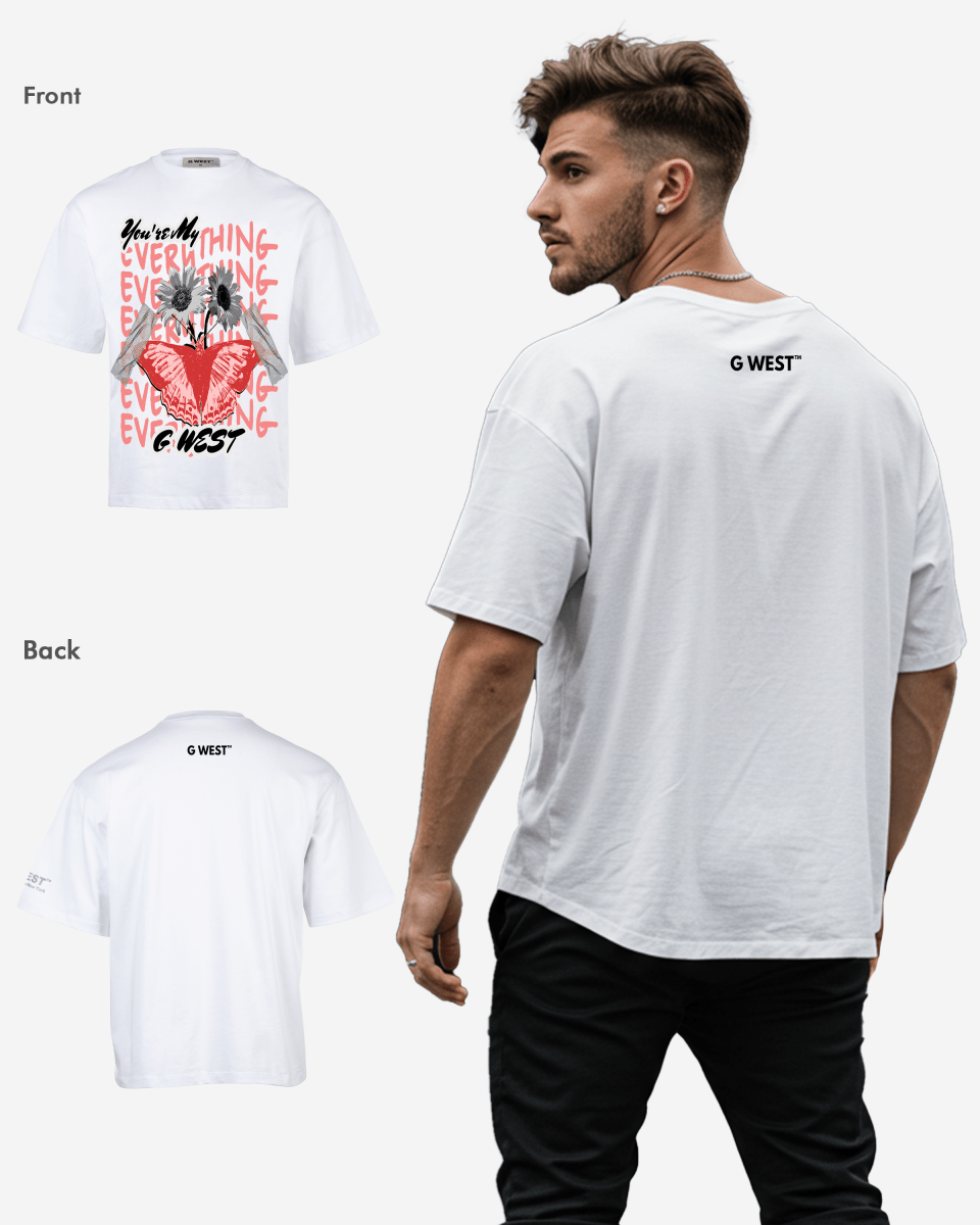 G-WEST WINGS N BLOOMS OVERSIZED TEE