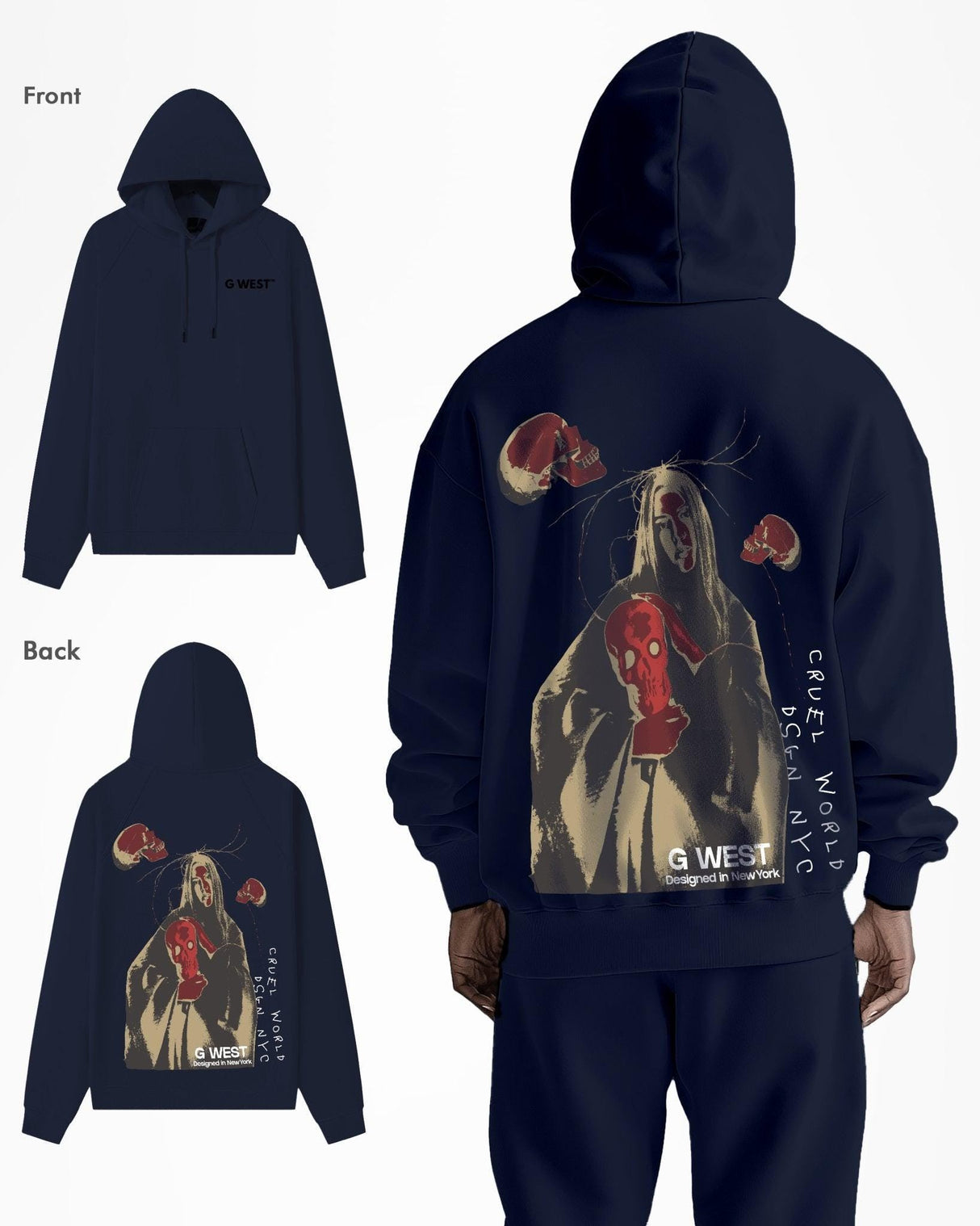 G West Red Skull Heavy Premium Oversized Hoodie