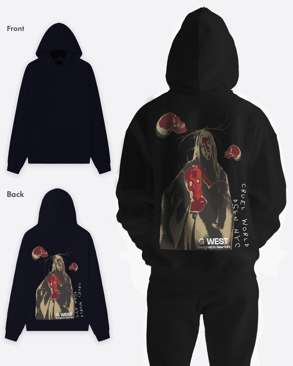 G West Red Skull Heavy Premium Oversized Hoodie