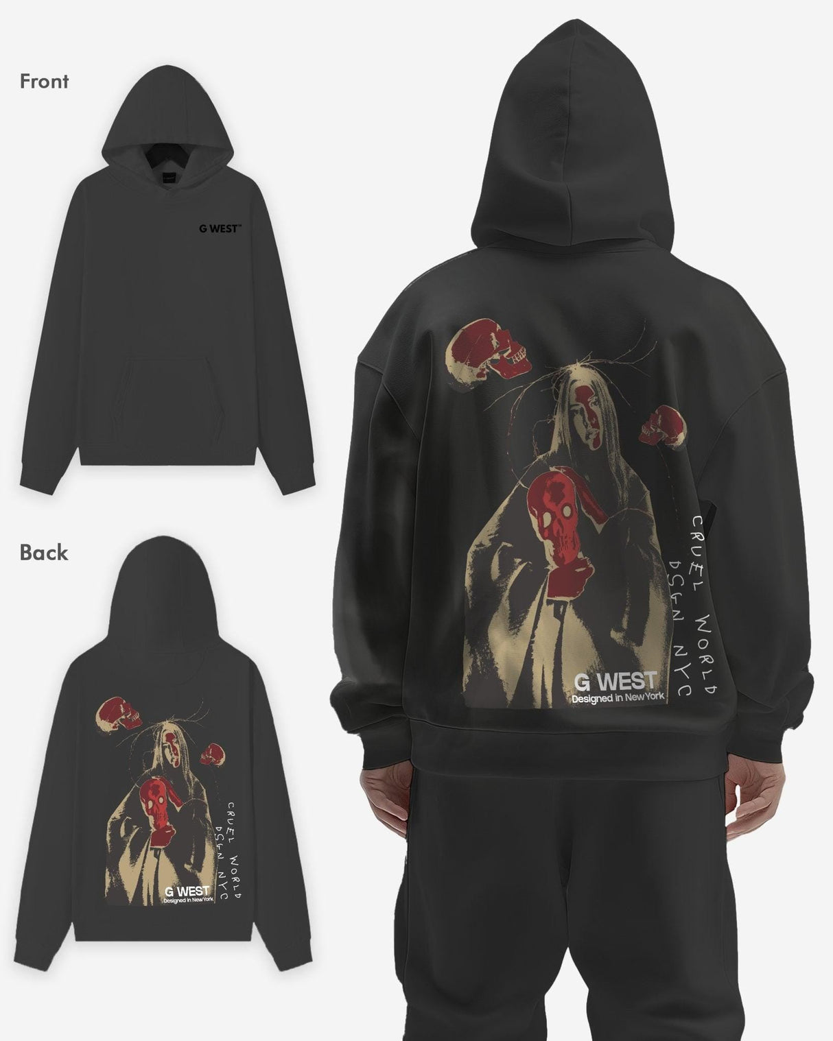 G West Red Skull Heavy Premium Oversized Hoodie