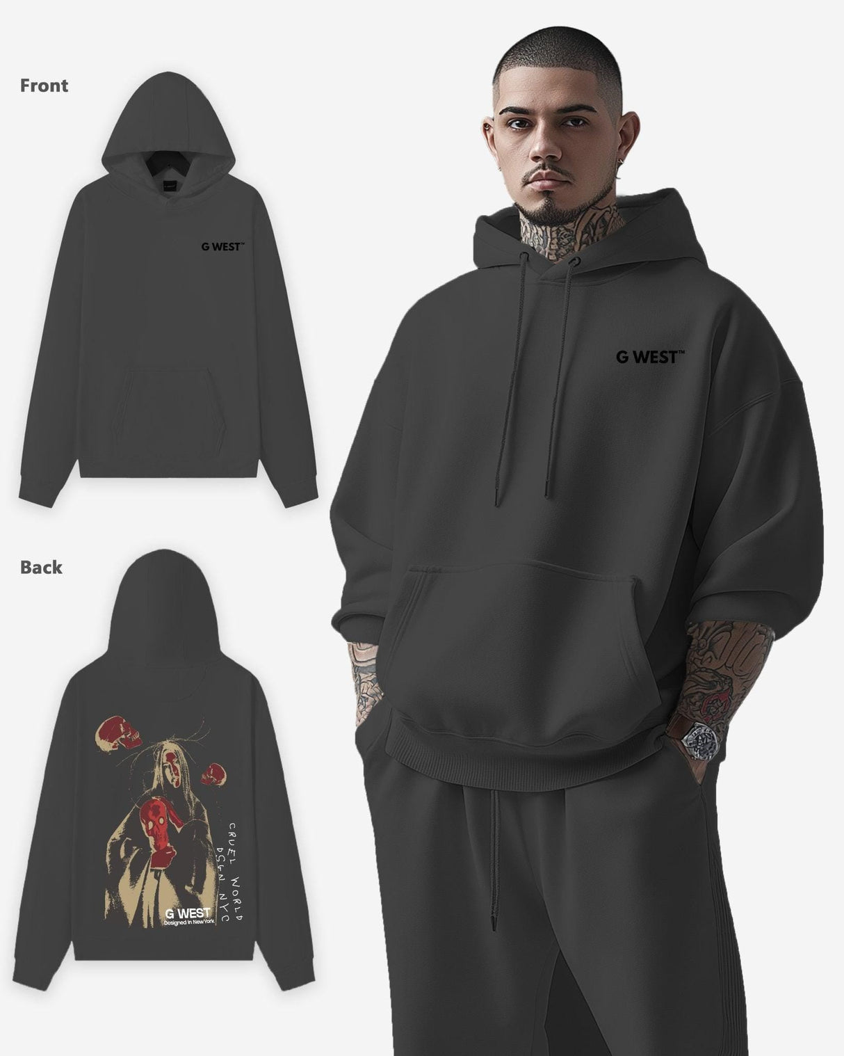 G West Red Skull Heavy Premium Oversized Hoodie