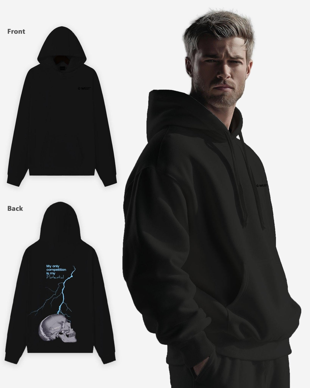 G West Lighting Skull Heavy Premium Oversize Hoodie