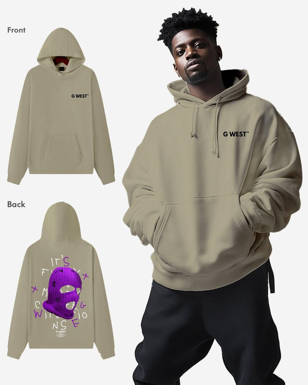 G West Purple Ski Mask Heavy Premium Oversized Hoodie
