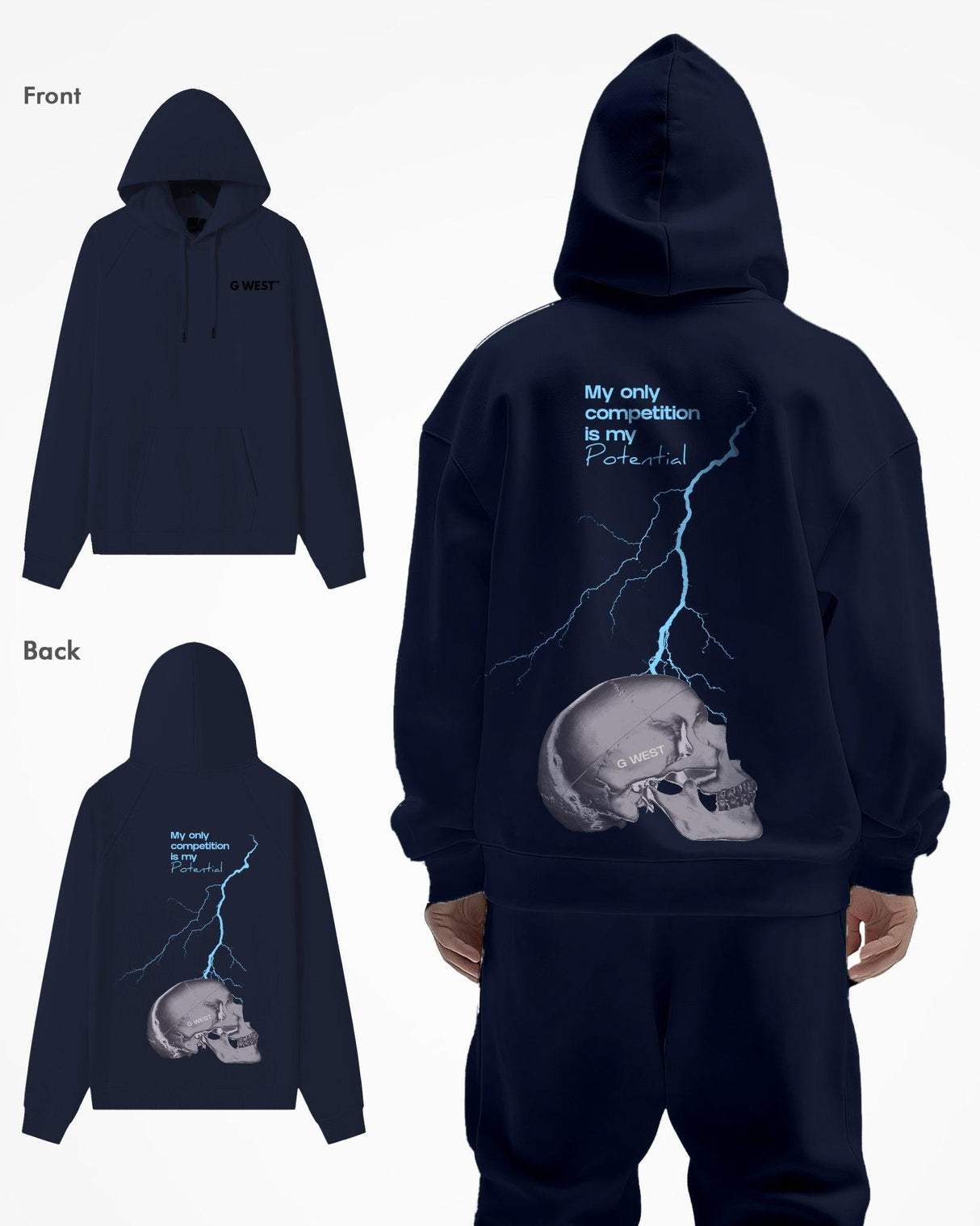 G West Lighting Skull Heavy Premium Oversize Hoodie