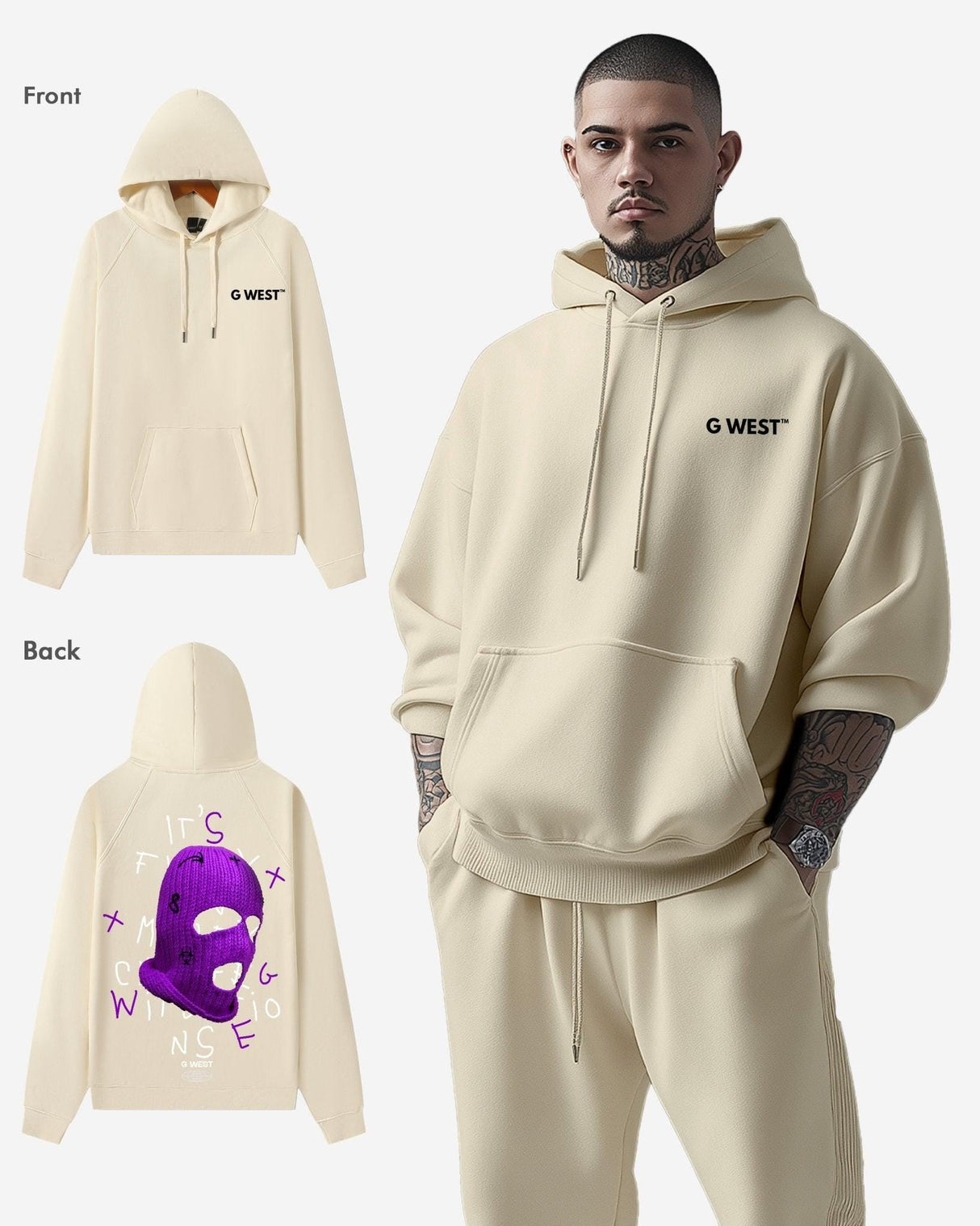 G West Purple Ski Mask Heavy Premium Oversized Hoodie