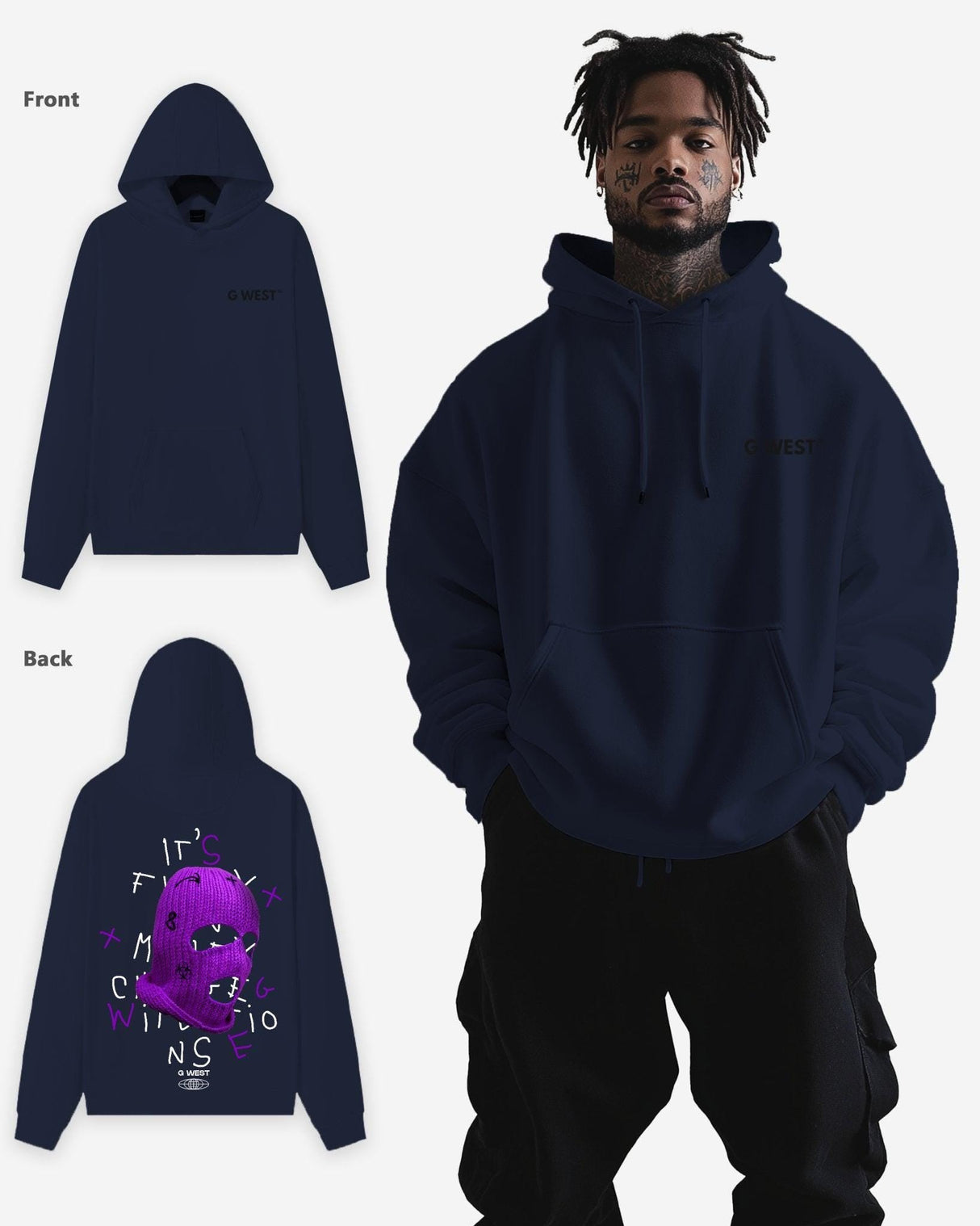 G West Purple Ski Mask Heavy Premium Oversized Hoodie
