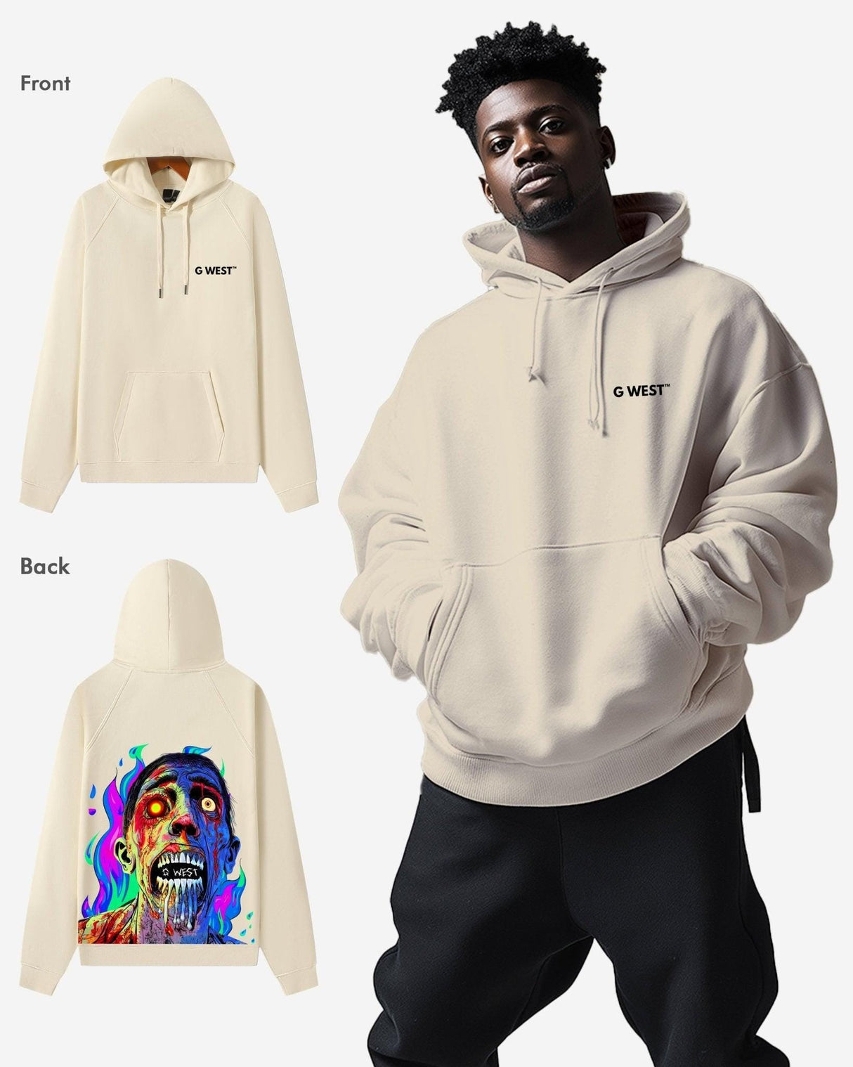 G West Flaming Zombie Heavy Premium Hoodie