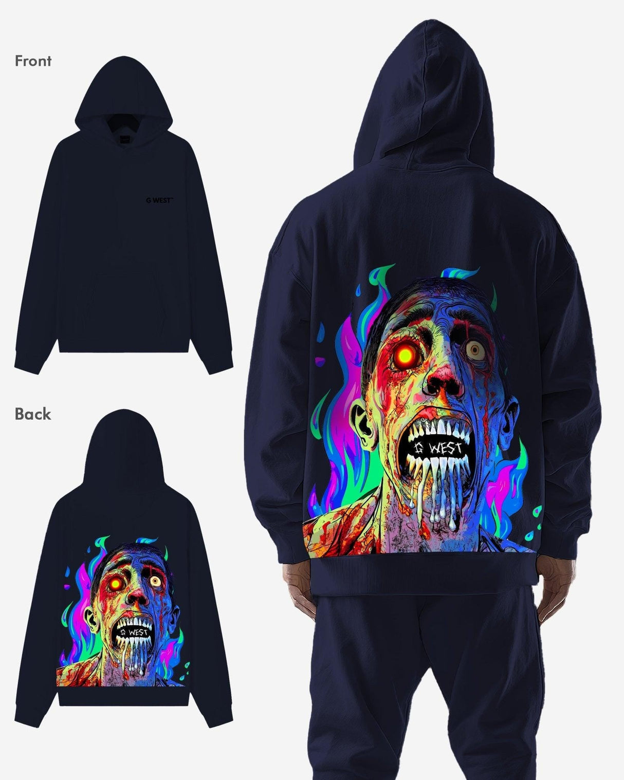 G West Flaming Zombie Heavy Premium Hoodie