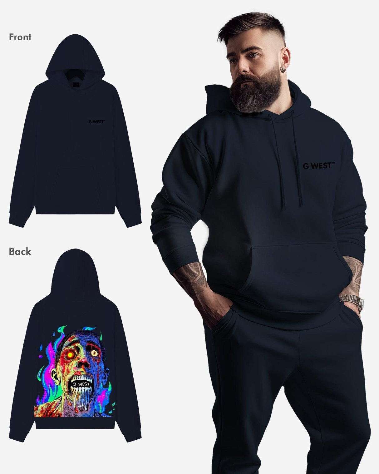 G West Flaming Zombie Heavy Premium Hoodie
