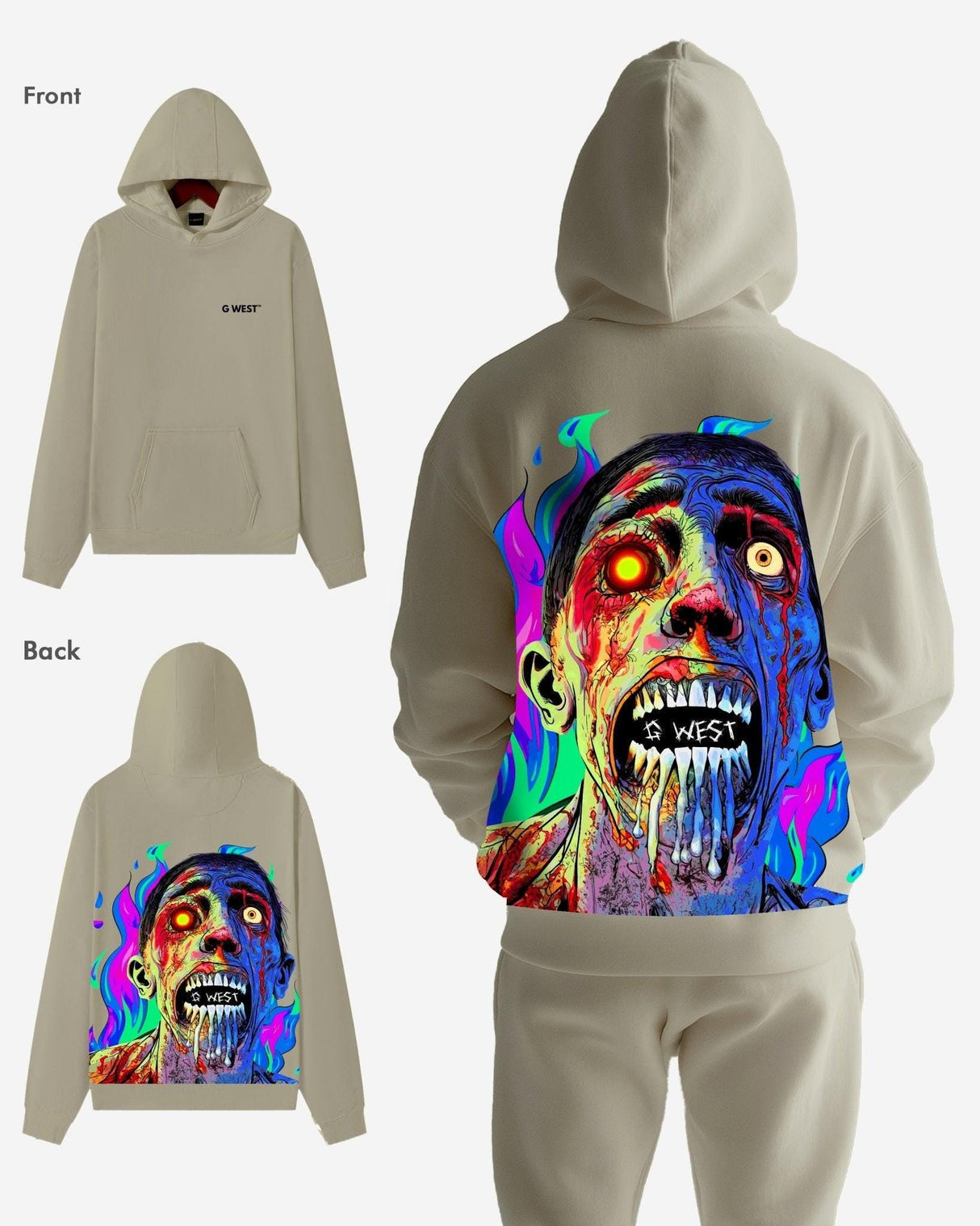 G West Flaming Zombie Heavy Premium Hoodie