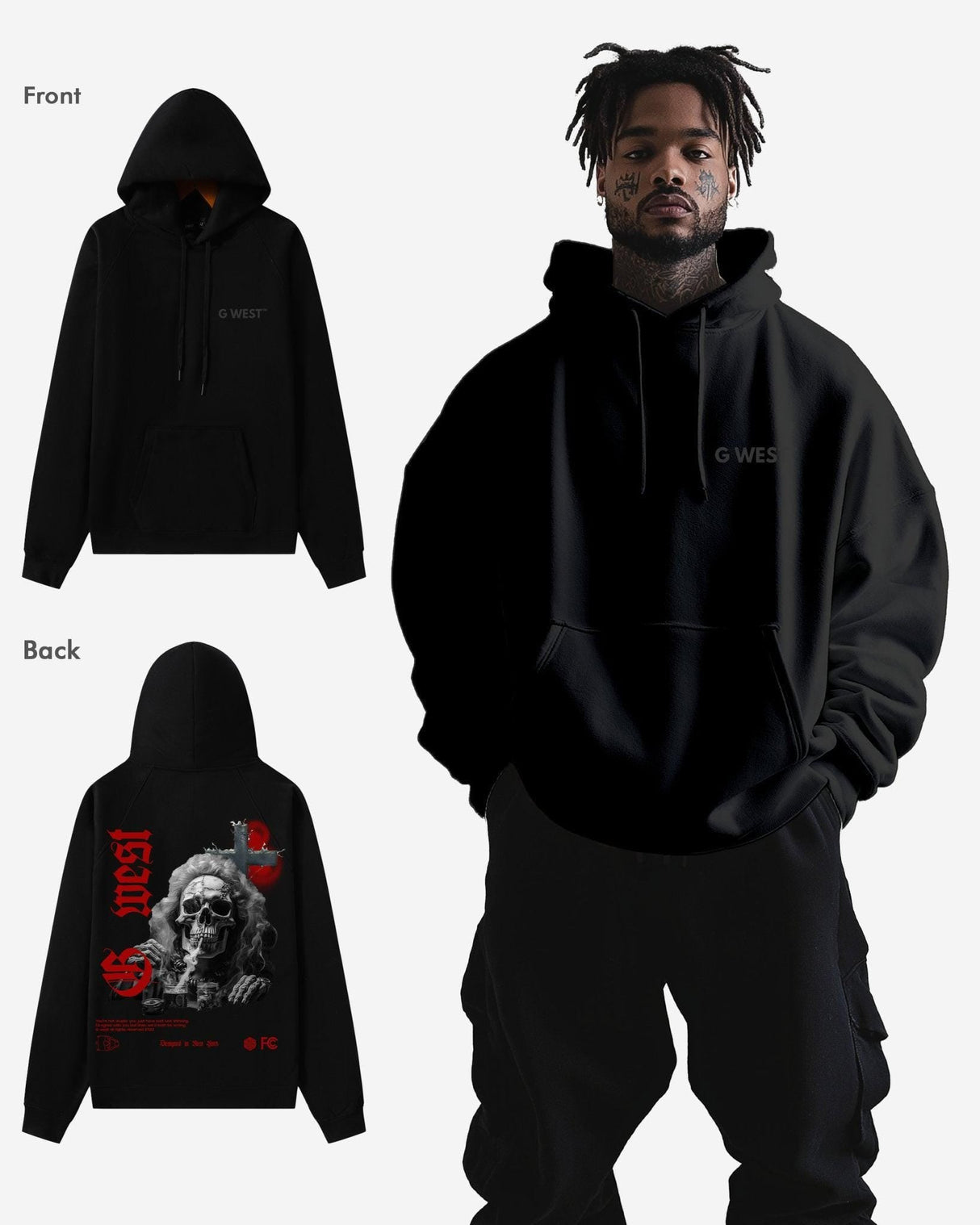 G West Smoke Skull Heavy Premium Hoodie