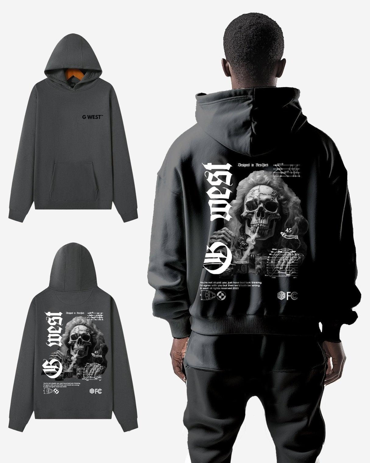 G West Smoke Skull Heavy Premium Hoodie
