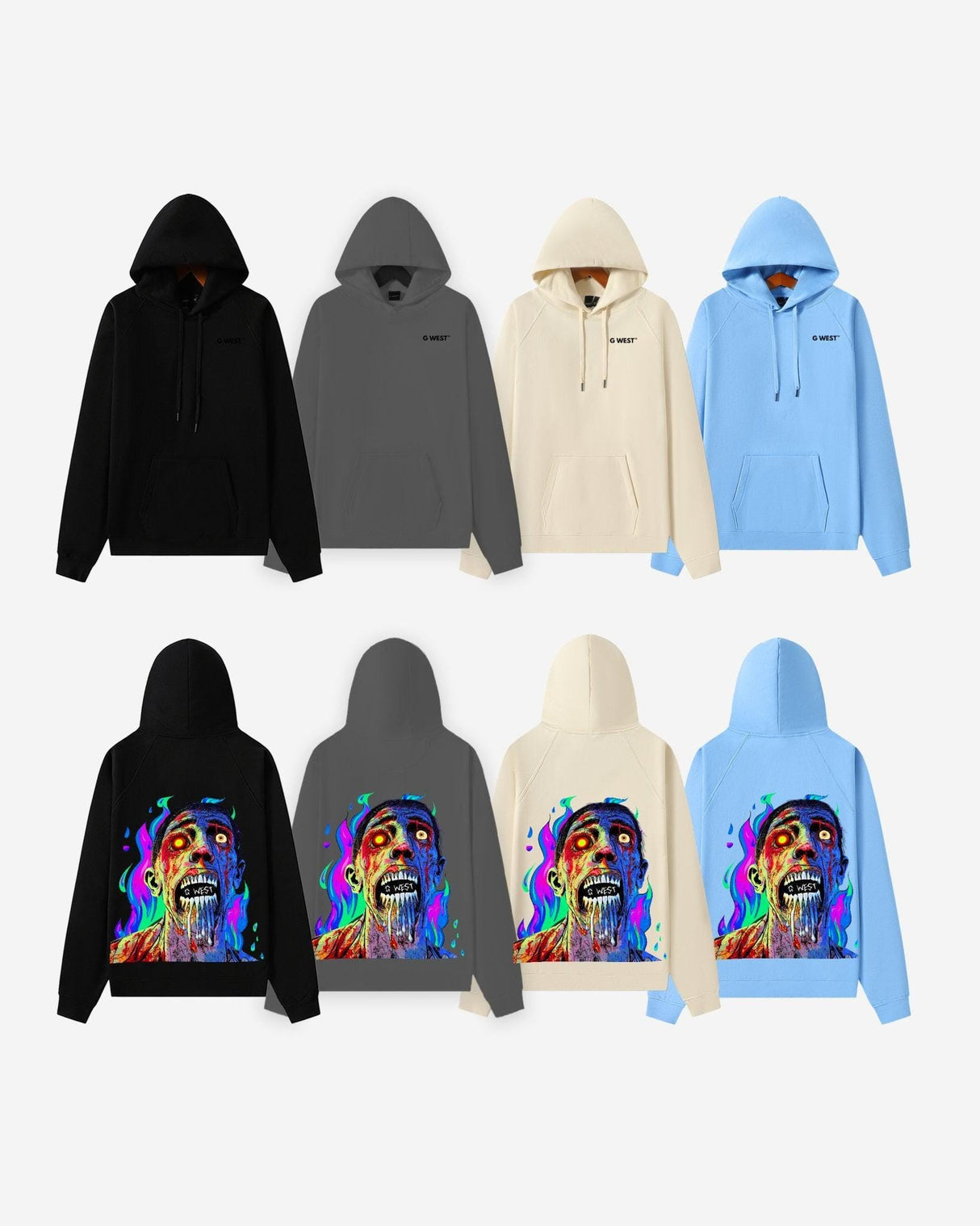 G West Flaming Zombie Hoodie Mens Oversize Style