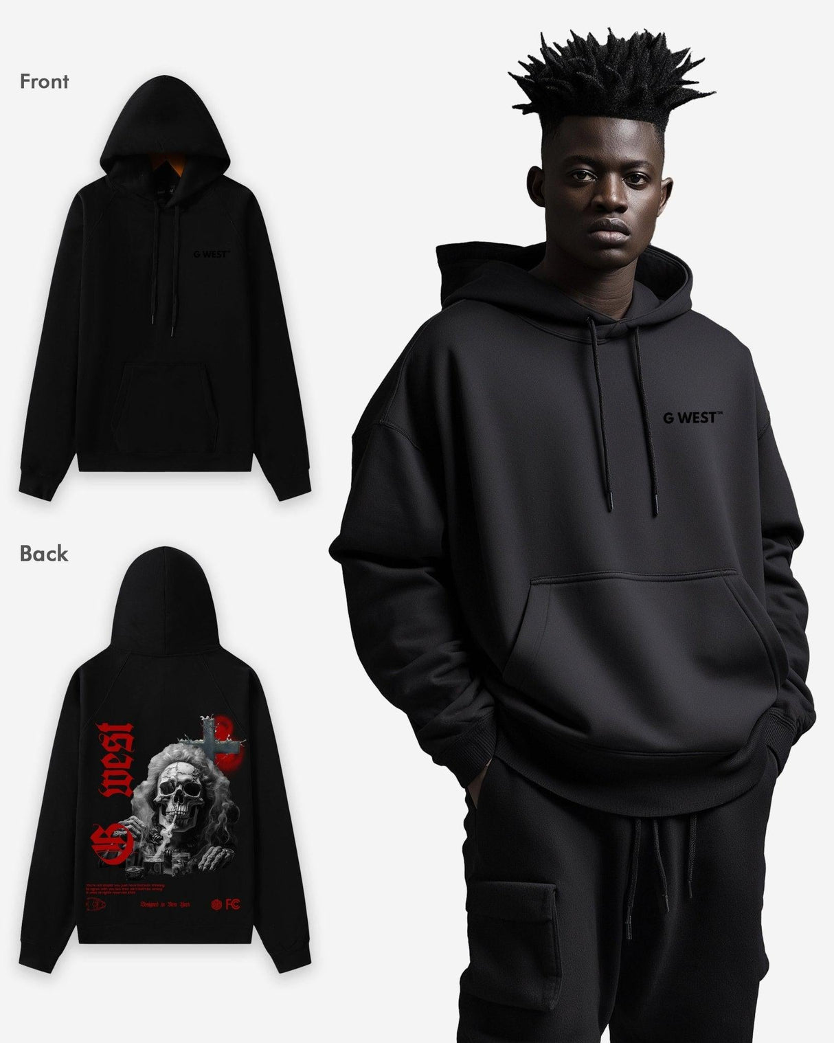 G West Smoke Skull Hoodie Mens Style : Gwhlhd9017 - 4 Colors