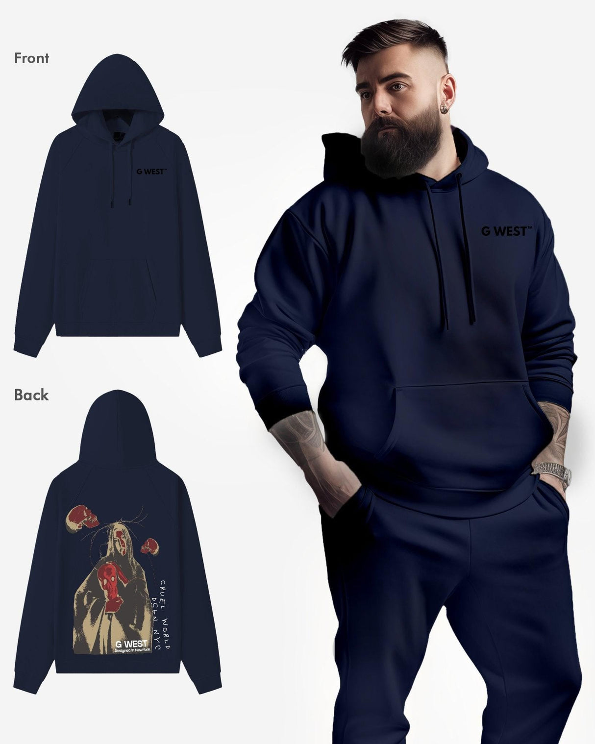 G West Red Skull Heavy Premium Oversized Hoodie