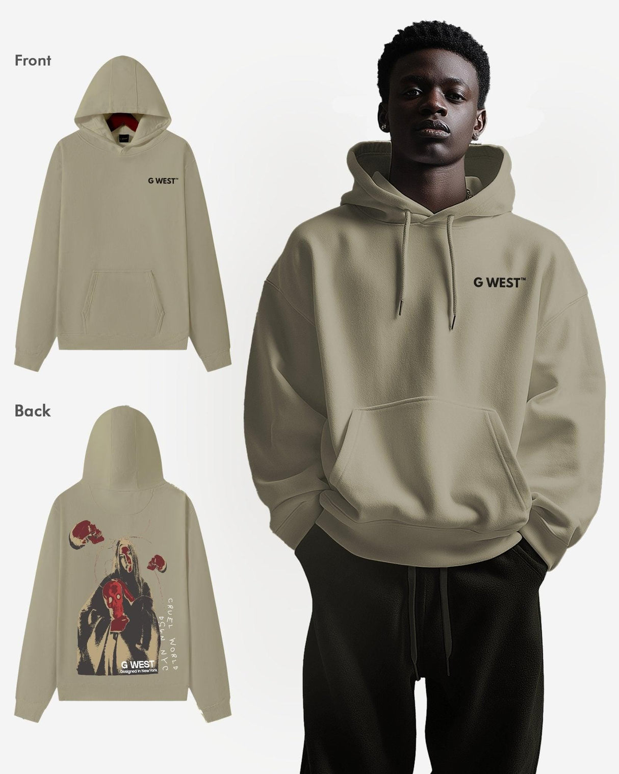 G West Red Skull Heavy Premium Oversized Hoodie