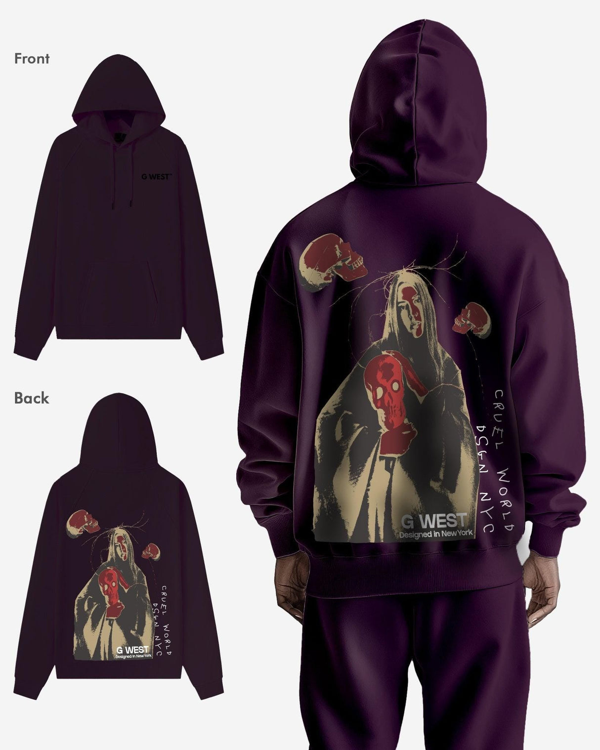 G West Red Skull Heavy Premium Oversized Hoodie