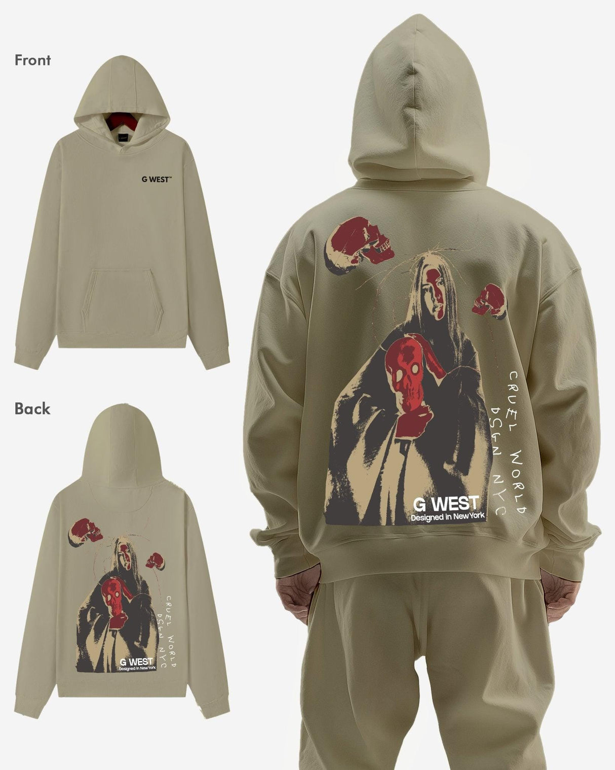 G West Red Skull Heavy Premium Oversized Hoodie