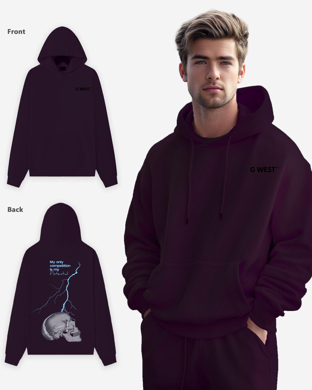 G West Lighting Skull Heavy Premium Oversize Hoodie