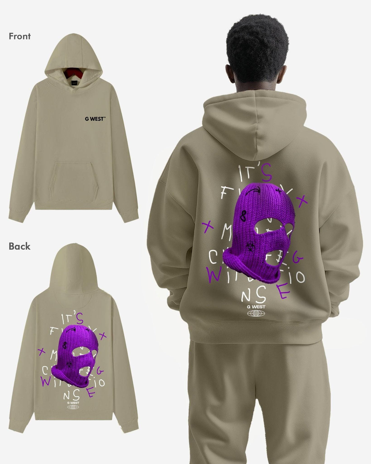 G West Purple Ski Mask Heavy Premium Oversized Hoodie