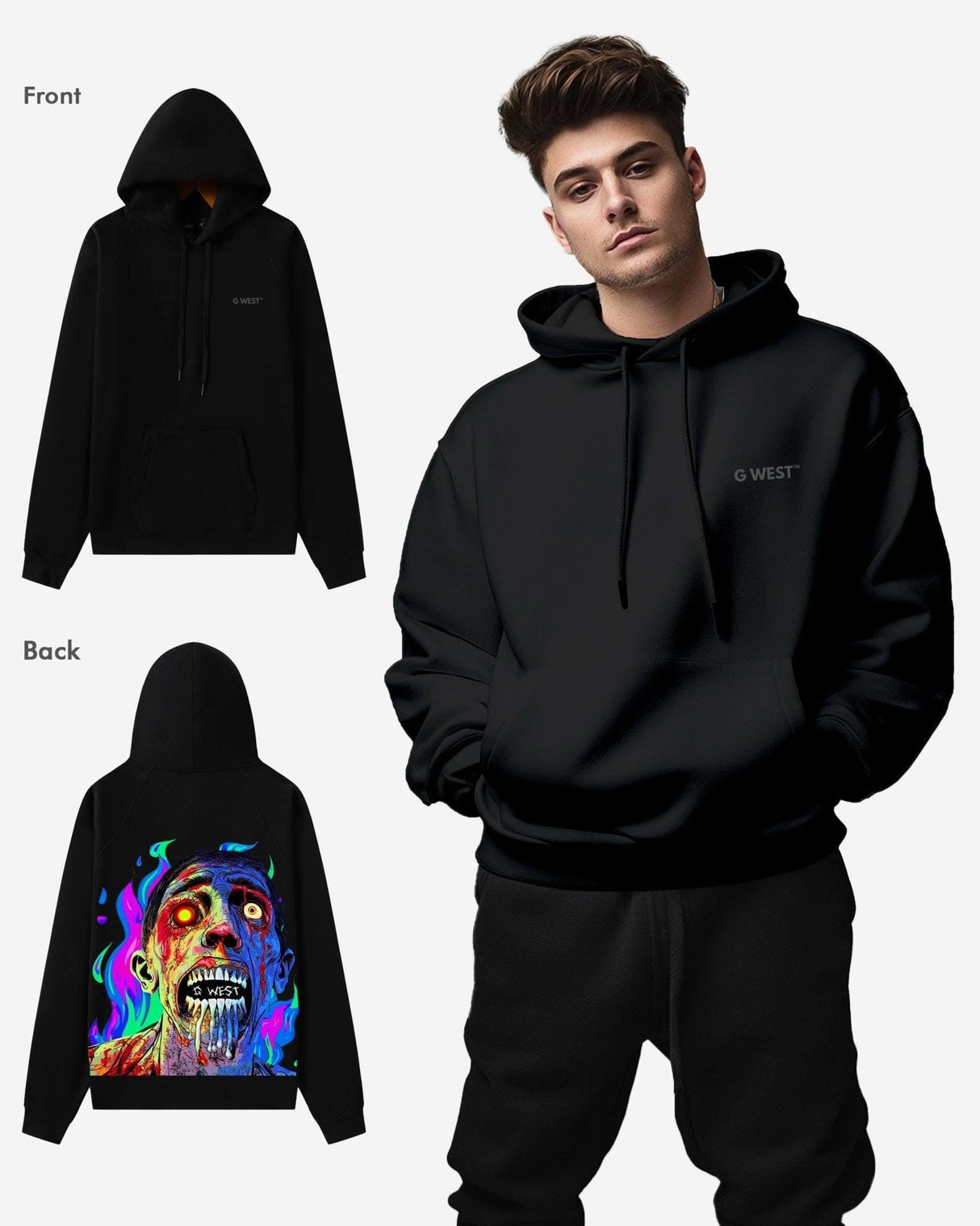 G West Flaming Zombie Heavy Premium Hoodie