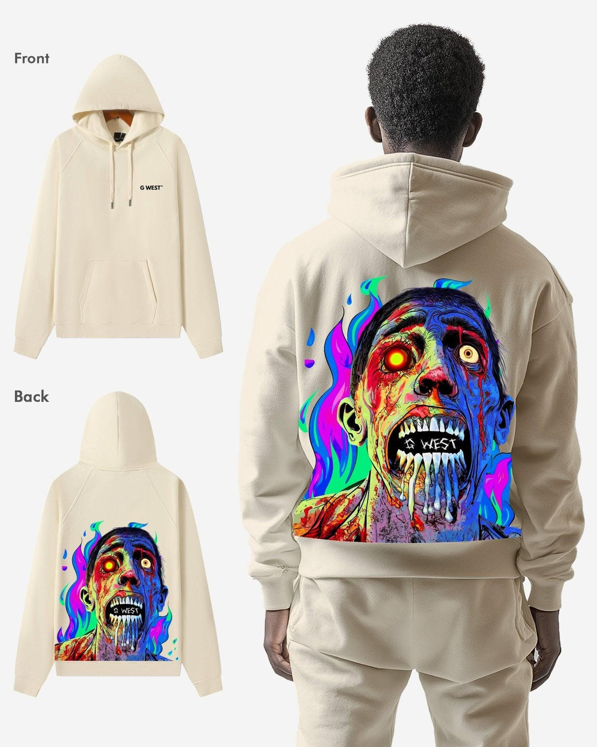 G West Flaming Zombie Heavy Premium Hoodie