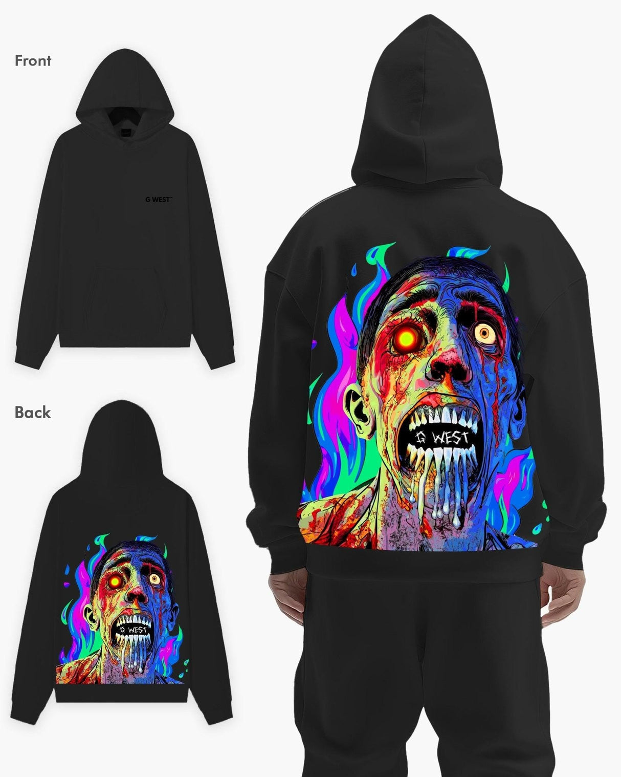 G West Flaming Zombie Heavy Premium Hoodie