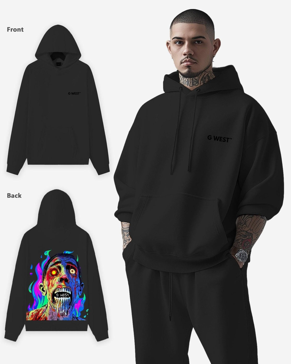 G West Flaming Zombie Heavy Premium Hoodie