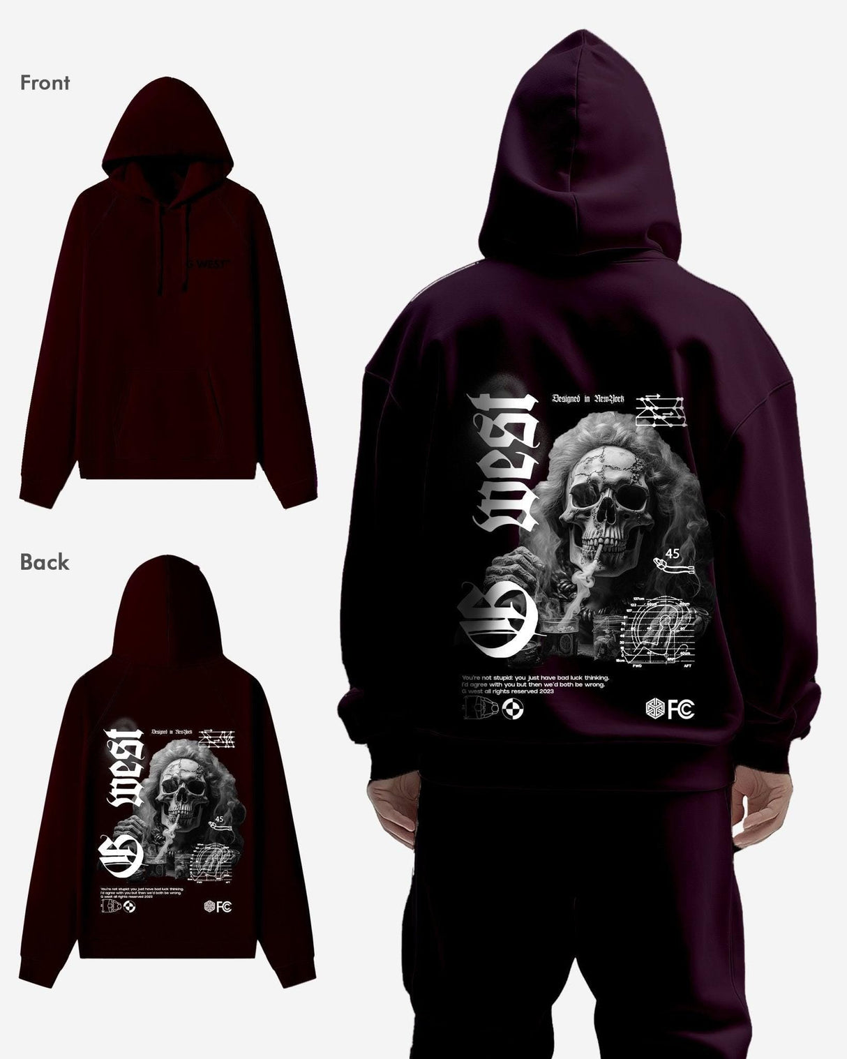 G West Smoke Skull Heavy Premium Hoodie