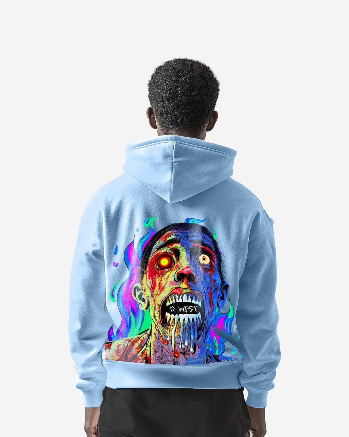 G West Flaming Zombie Hoodie Mens Oversize Style