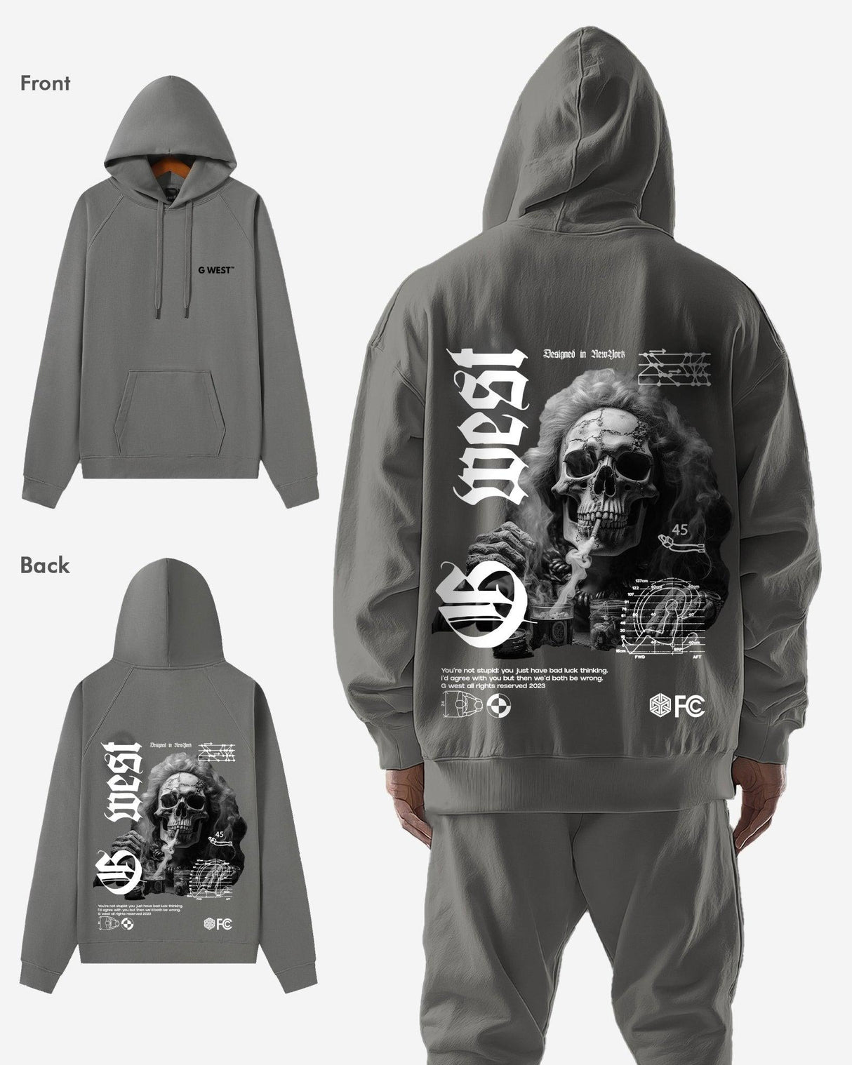 G West Smoke Skull Hoodie Mens Style : Gwhlhd9017 - 4 Colors
