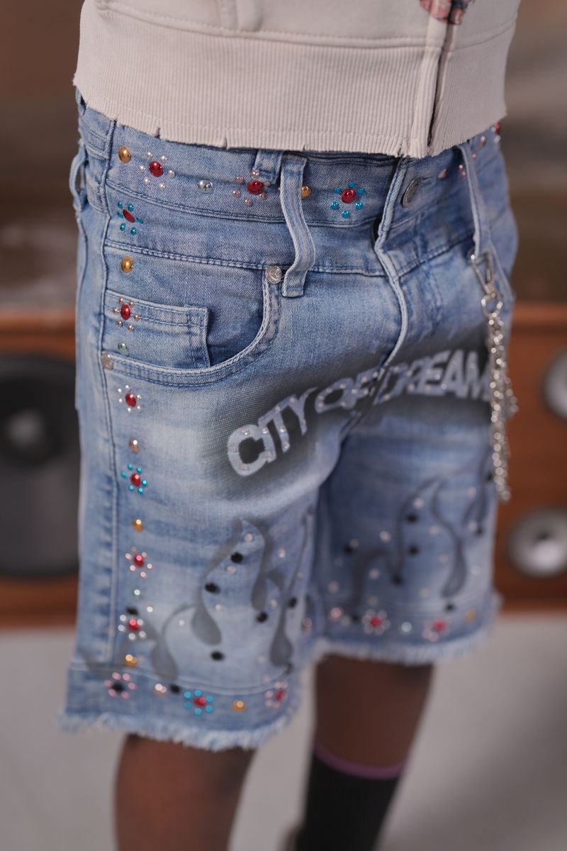 Kids baggy streetwear shorts rhinestone multicolor trendy fashion