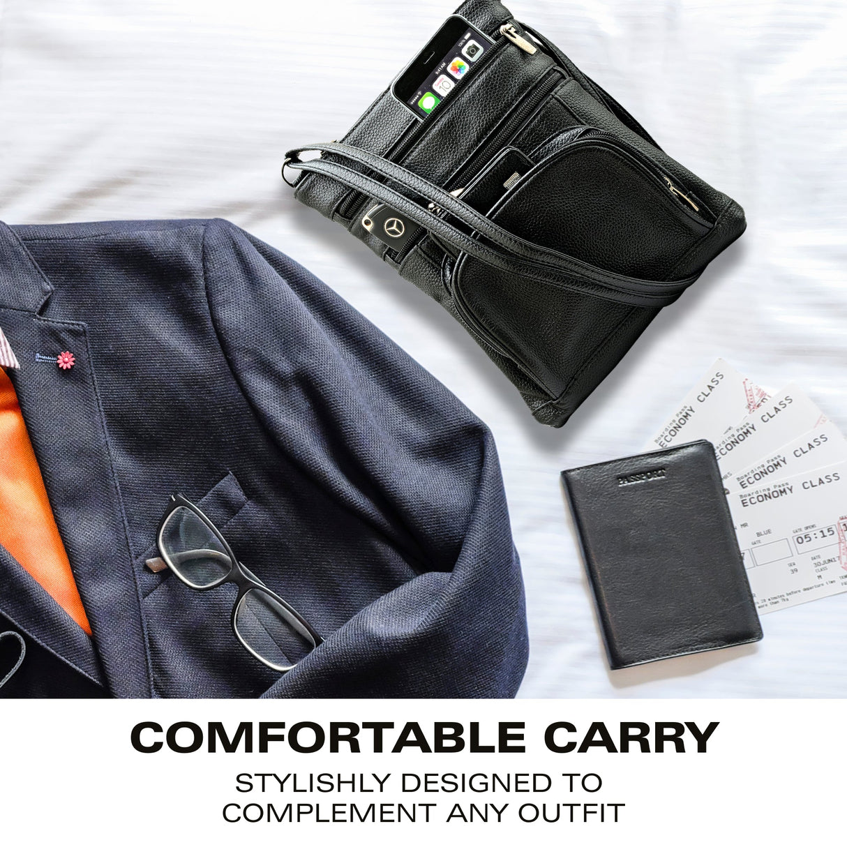 SteelTime Unisex Leather Crossbody Bag With Serenity Prayer