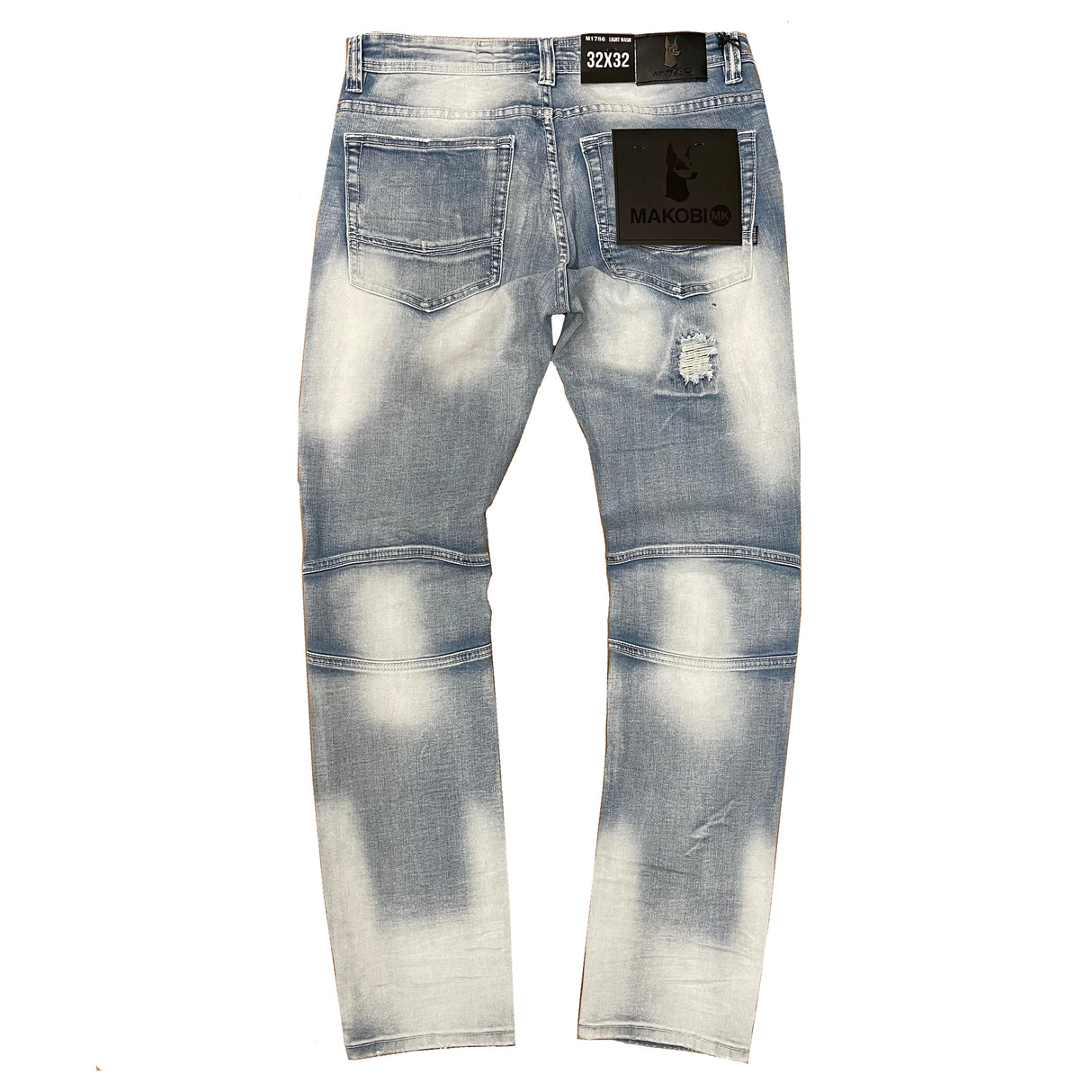 Makobi M1786 Prado Biker Jeans with Rip & Repair - Light Wash (RECUT)