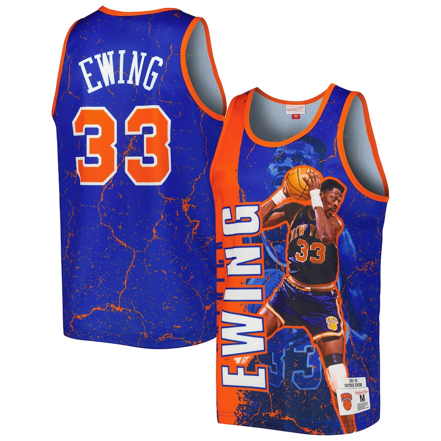 Mitchell & Ness Patrick Ewing New York Knicks Mitchell & Ness 1991-92 Hardwood Classics Player Burst Tank Top - Blue