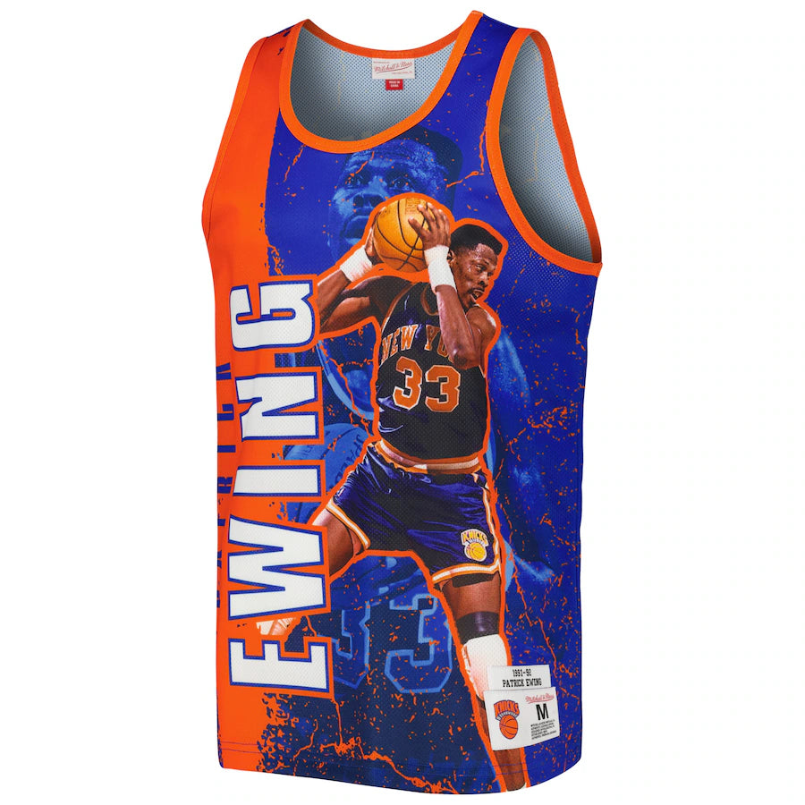 Mitchell & Ness Patrick Ewing New York Knicks Mitchell & Ness 1991-92 Hardwood Classics Player Burst Tank Top - Blue