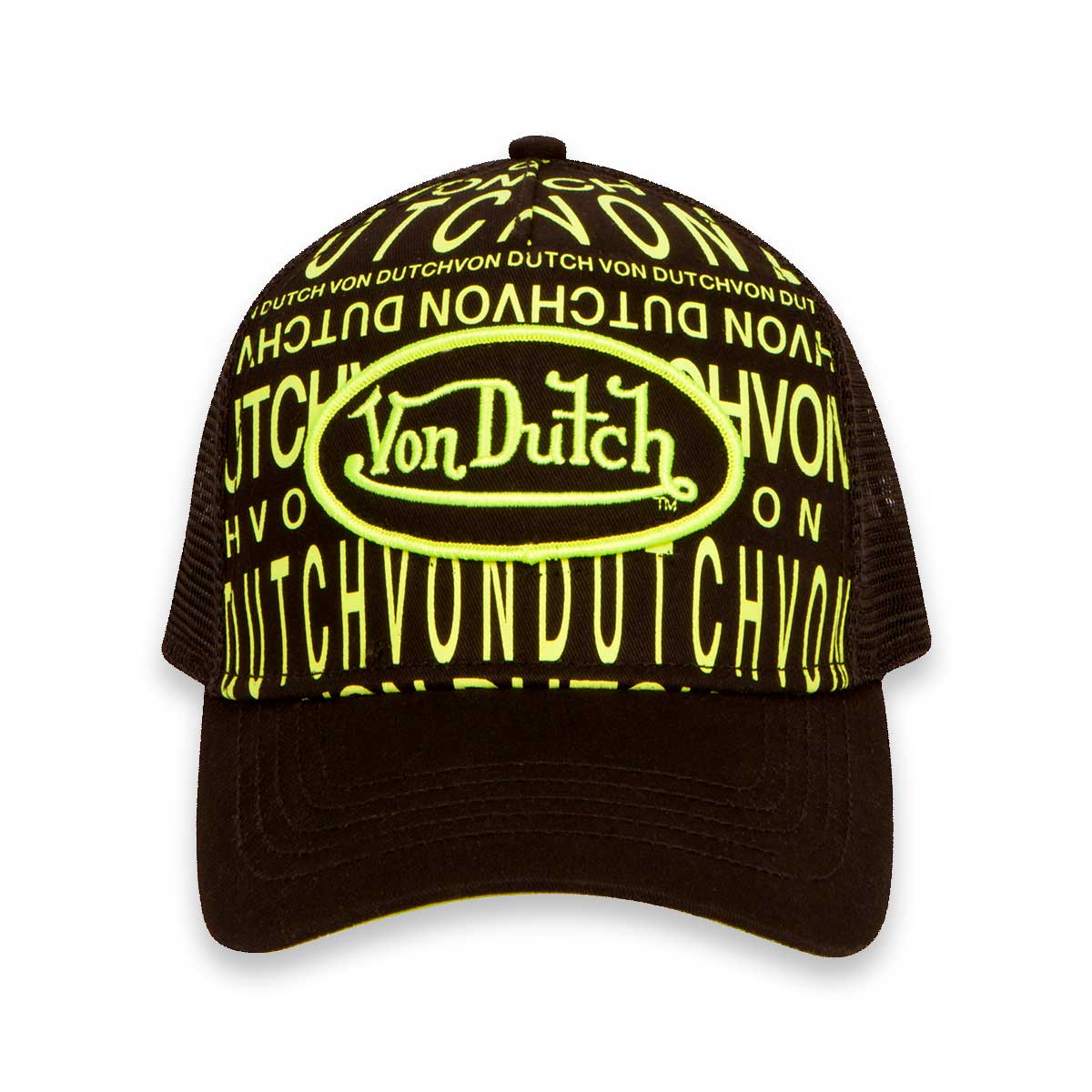 Von Dutch MONOGRAM BLACK & NEON GREEN TRUCKER
