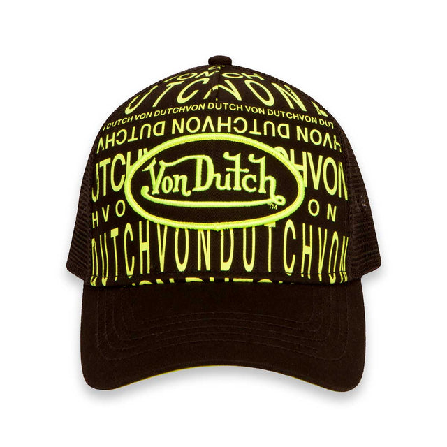 Von Dutch MONOGRAM BLACK & NEON GREEN TRUCKER