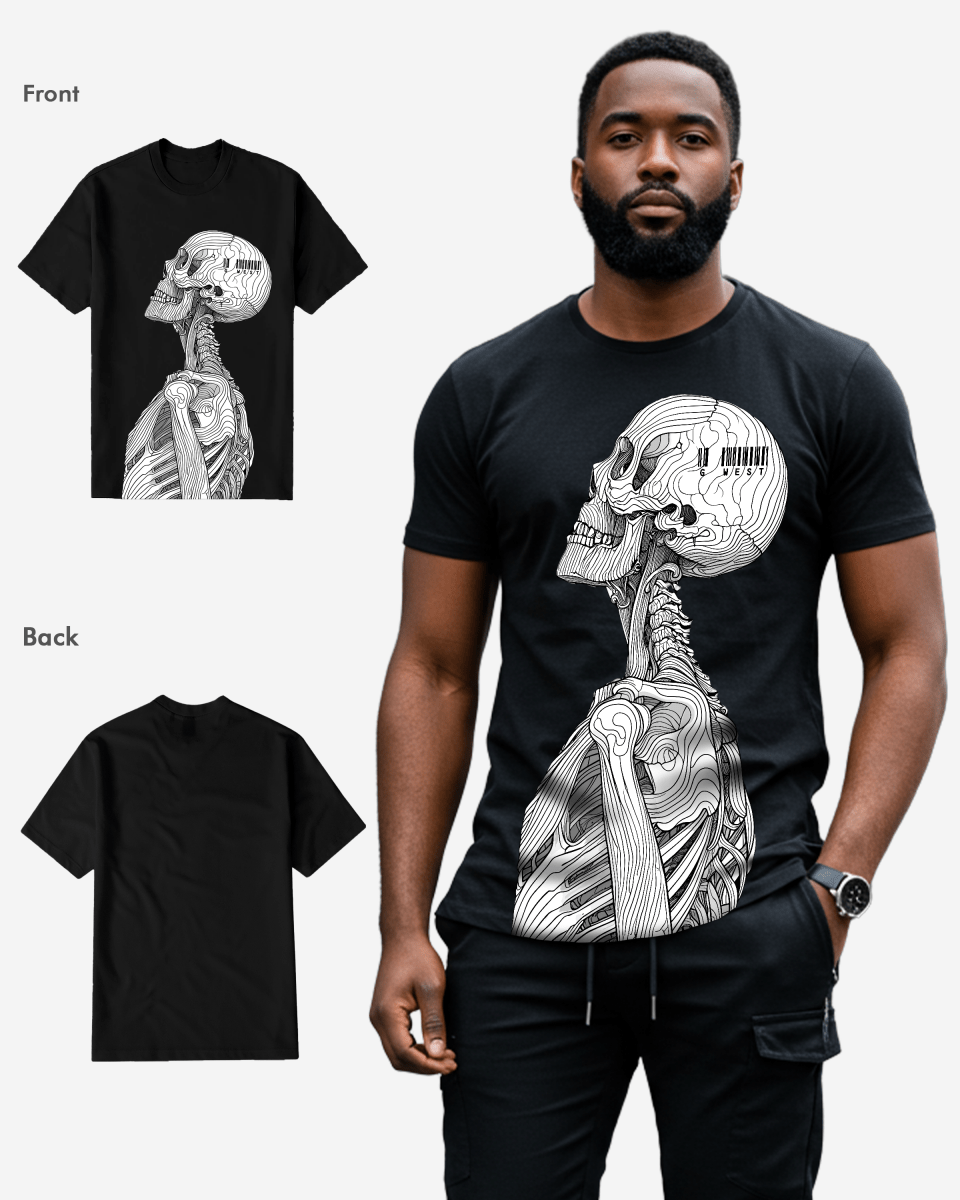 Regular Fit Barcode Skeleton Front Graphic T Shirt : Gwpbast5053 - 3 Colors
