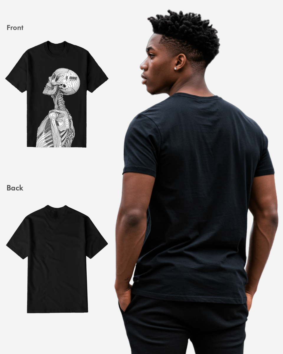 Regular Fit Barcode Skeleton Front Graphic T Shirt : Gwpbast5053 - 3 Colors