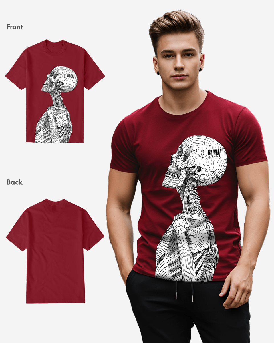Regular Fit Barcode Skeleton Front Graphic T Shirt : Gwpbast5053 - 3 Colors