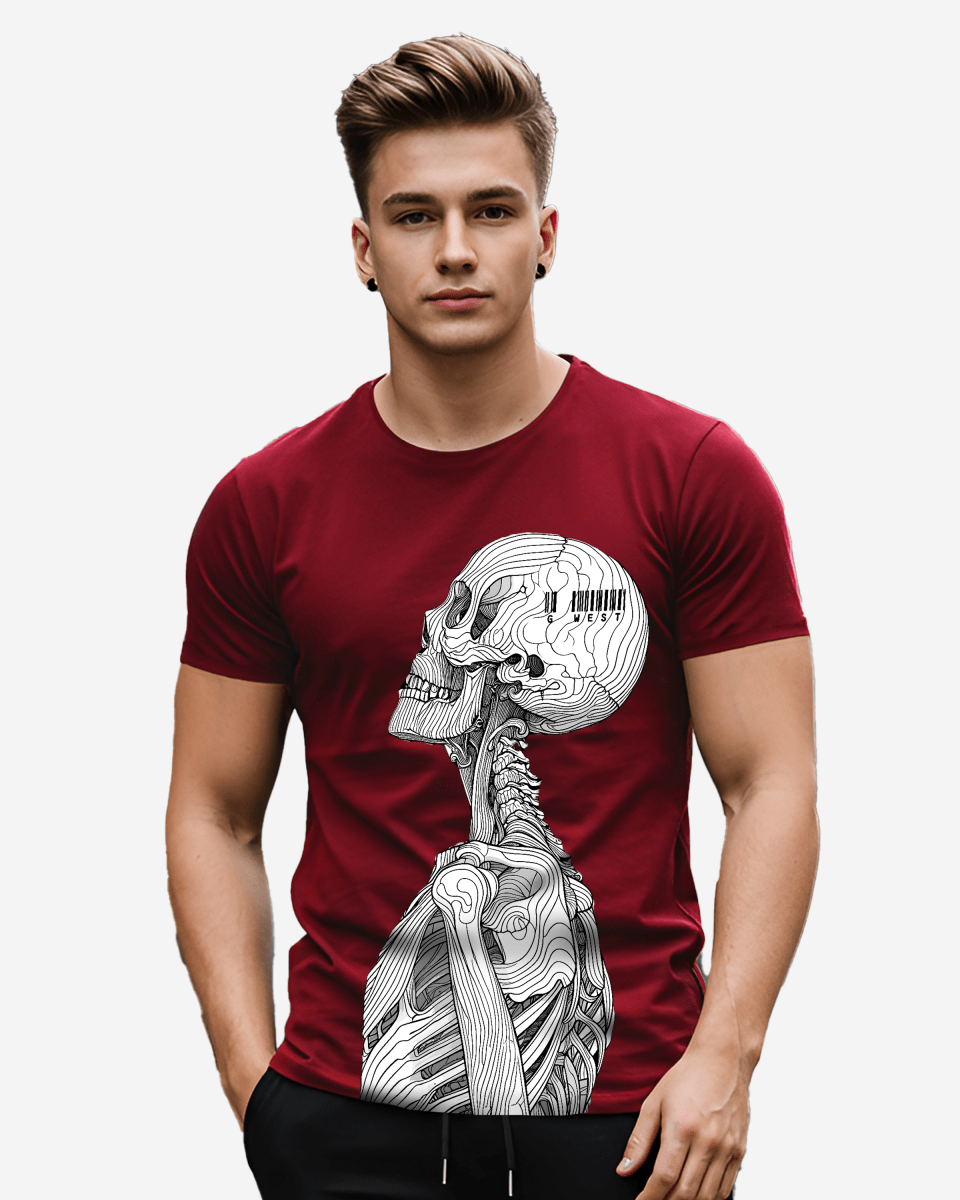 Regular Fit Barcode Skeleton Front Graphic T Shirt : Gwpbast5053 - 3 Colors