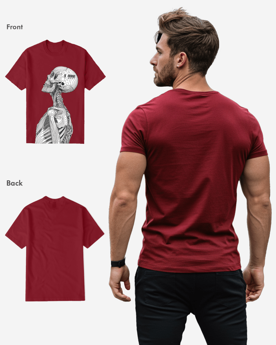 Regular Fit Barcode Skeleton Front Graphic T Shirt : Gwpbast5053 - 3 Colors